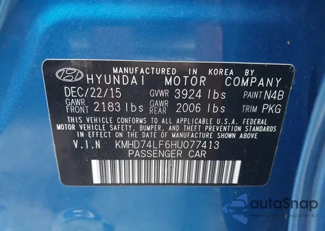 2017 Hyundai Elantra Se from USA, damaged, VIN KMHD74LF6HU077413